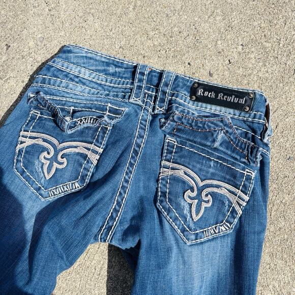 Rock Revival Denim - Rock Revival Straight Blue Denim Jeans Embroidered y2K Distressed Women's 28